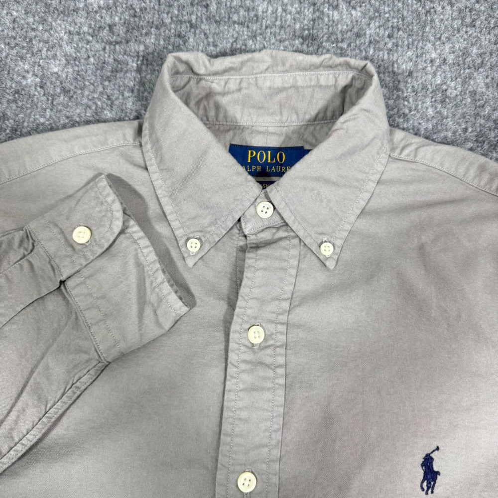 Polo Ralph Lauren Oxford Button Down Shirt Mens Small Tan 100% Cotton EUC Shirt